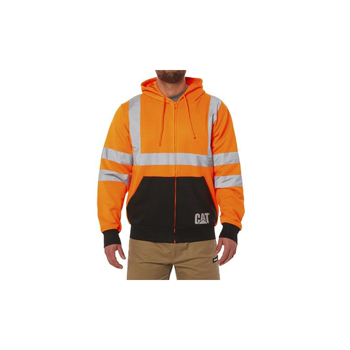 Men's Caterpillar Hi Vis Full Zip Hoodies Orange Ireland UZVM24701